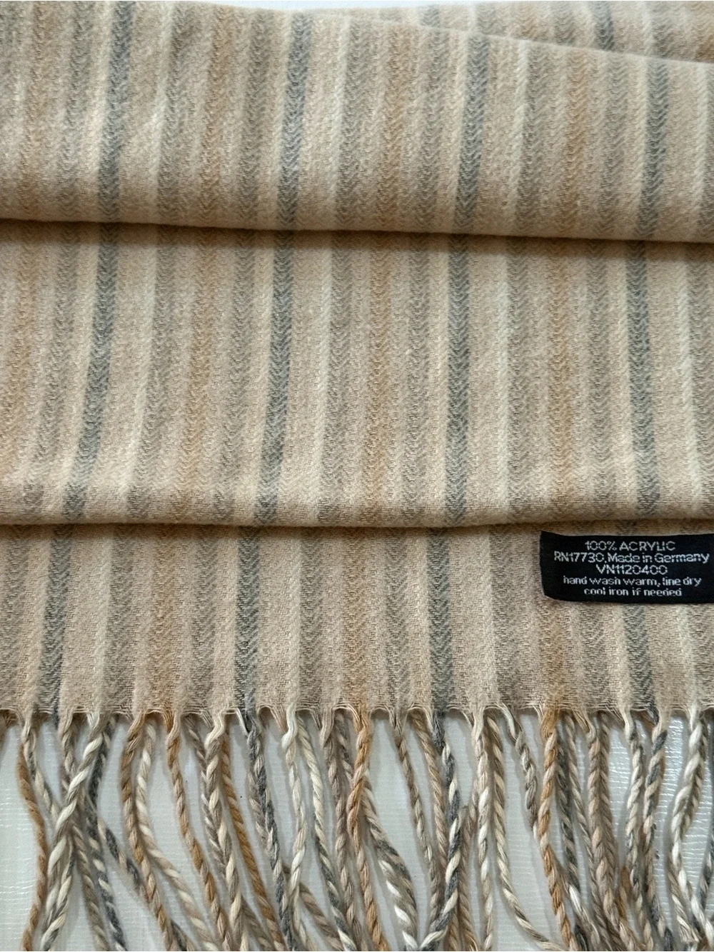 Men’s Soft Beige Acrylic Scarf - Made in Germany